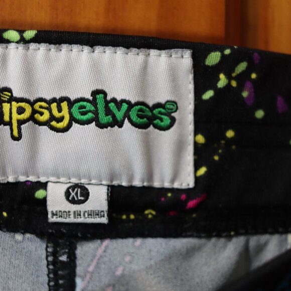 Tipsey Elves Bright Colorful Splatter Paint 80s Vibe Leggings XL - Picture 6 of 8